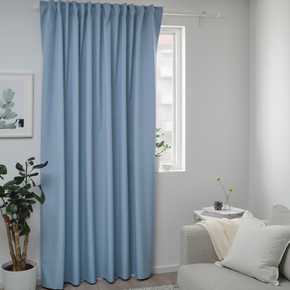 IKEA BENGTA Black-out curtain,4 pieces, blue, 83x98”NEW-One open (Never used).